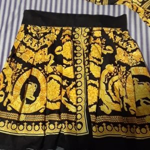 Black and Gold Pleated Satin Skirt